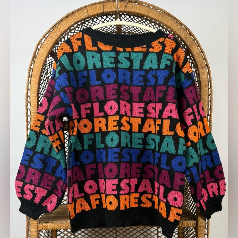 Farm Rio Floresta Wool Blend Sweater Black Multicolor Oversized Size S NWT - Picture 4 of 6